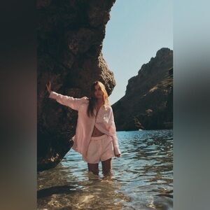 NWT ZARA Washed Effect Linen Blend Pink Shorts - Swim Coverup